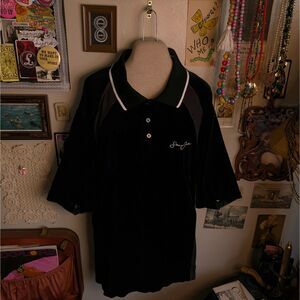 Vintage Sean John Velour Velvet Polo Shirt Men's XL Black Embroidered Y2K